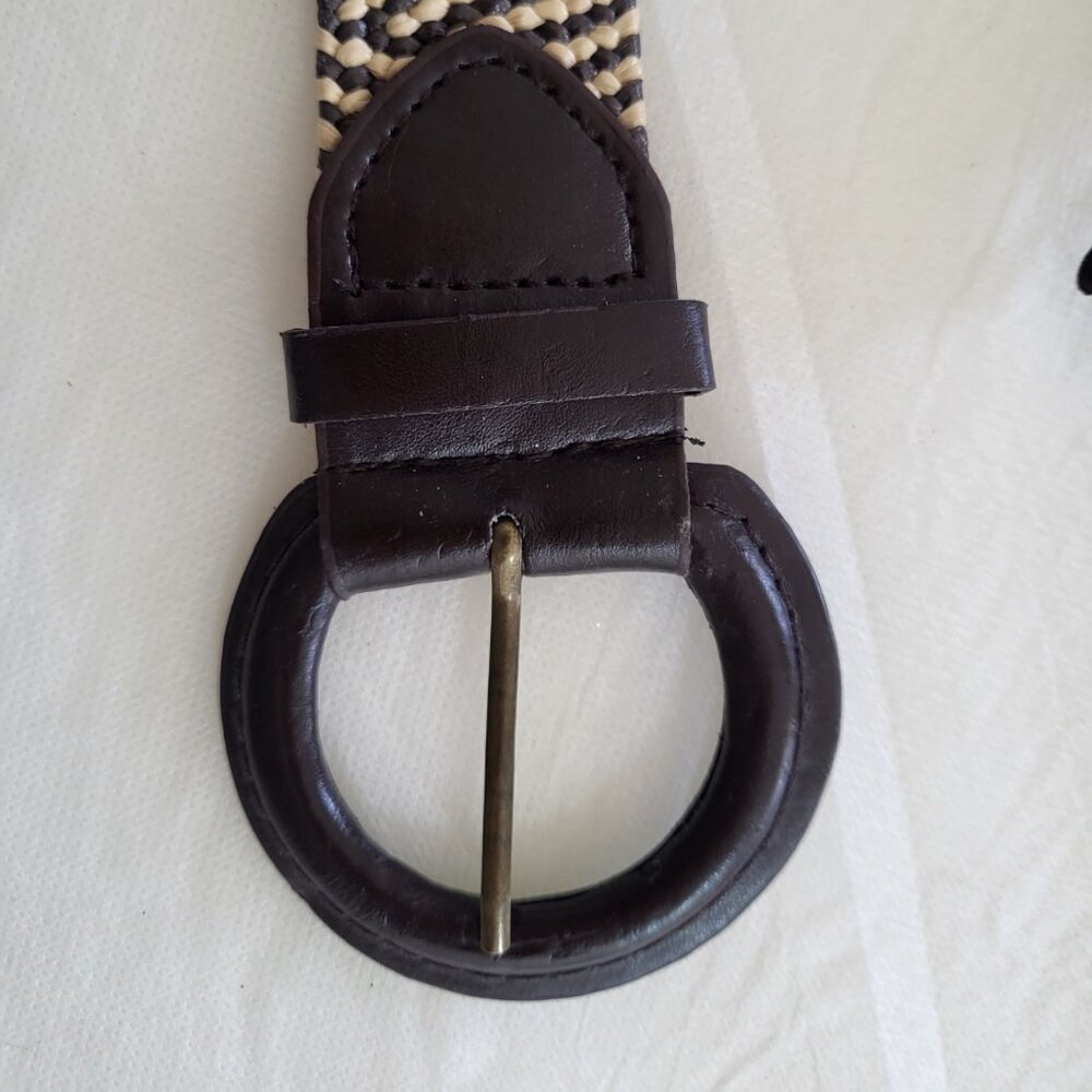 Woven Black & Cream Women's Belt with Round Buckle - Picture 7 of 12